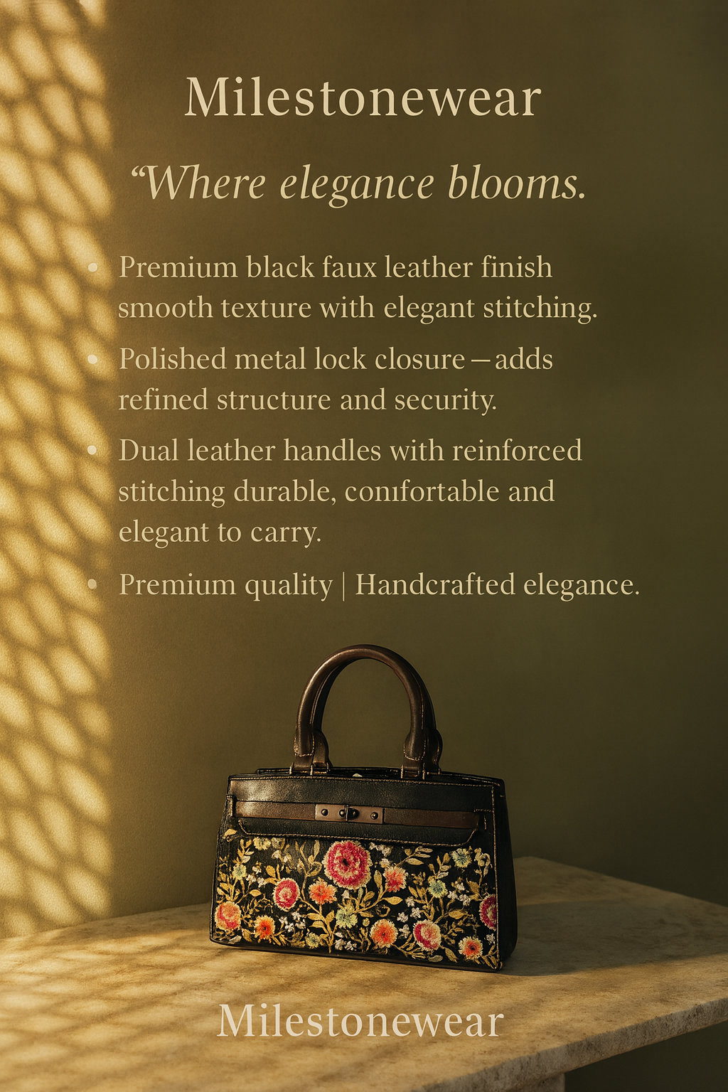 Milestonewear – The Noir Bloom Embroidered Handbag (Copy)