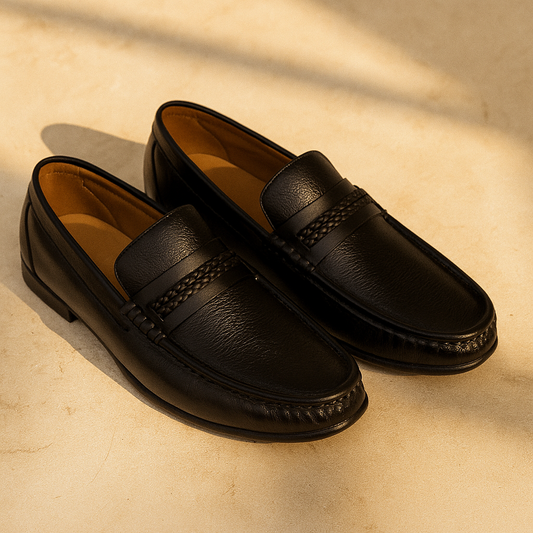 "Classic Black Leather Loafers – Timeless Comfort Meets Modern Elegance"