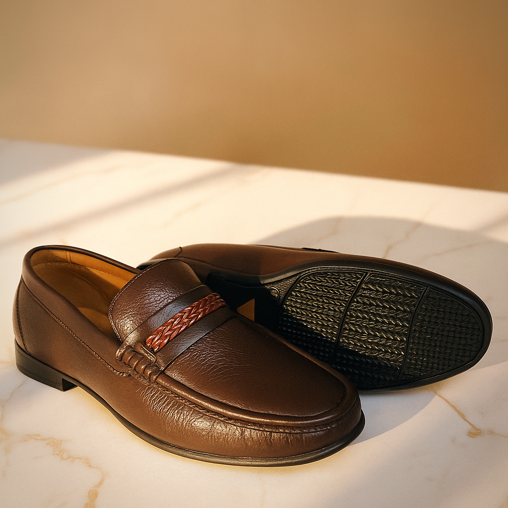 Classic Brown Leather Loafers – Handcrafted Elegance for Men