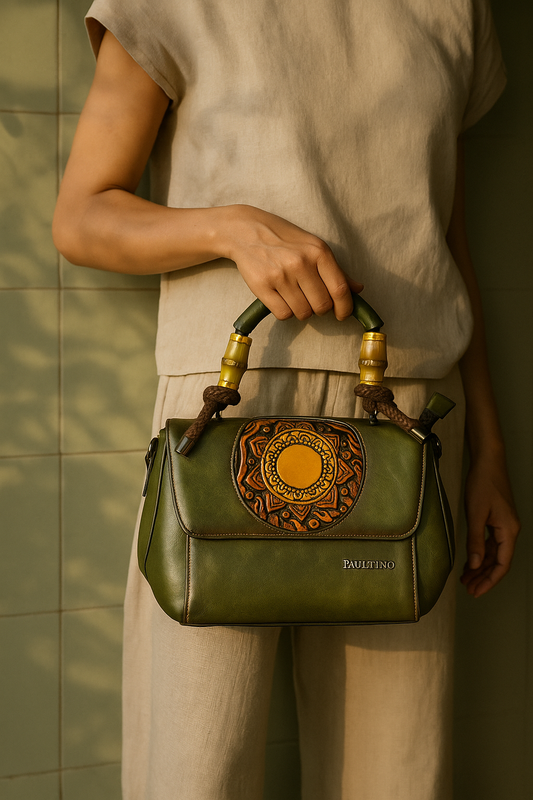 Milestonewear Deep Olive Green Mandala Art Handcrafted Faux Leather Bag