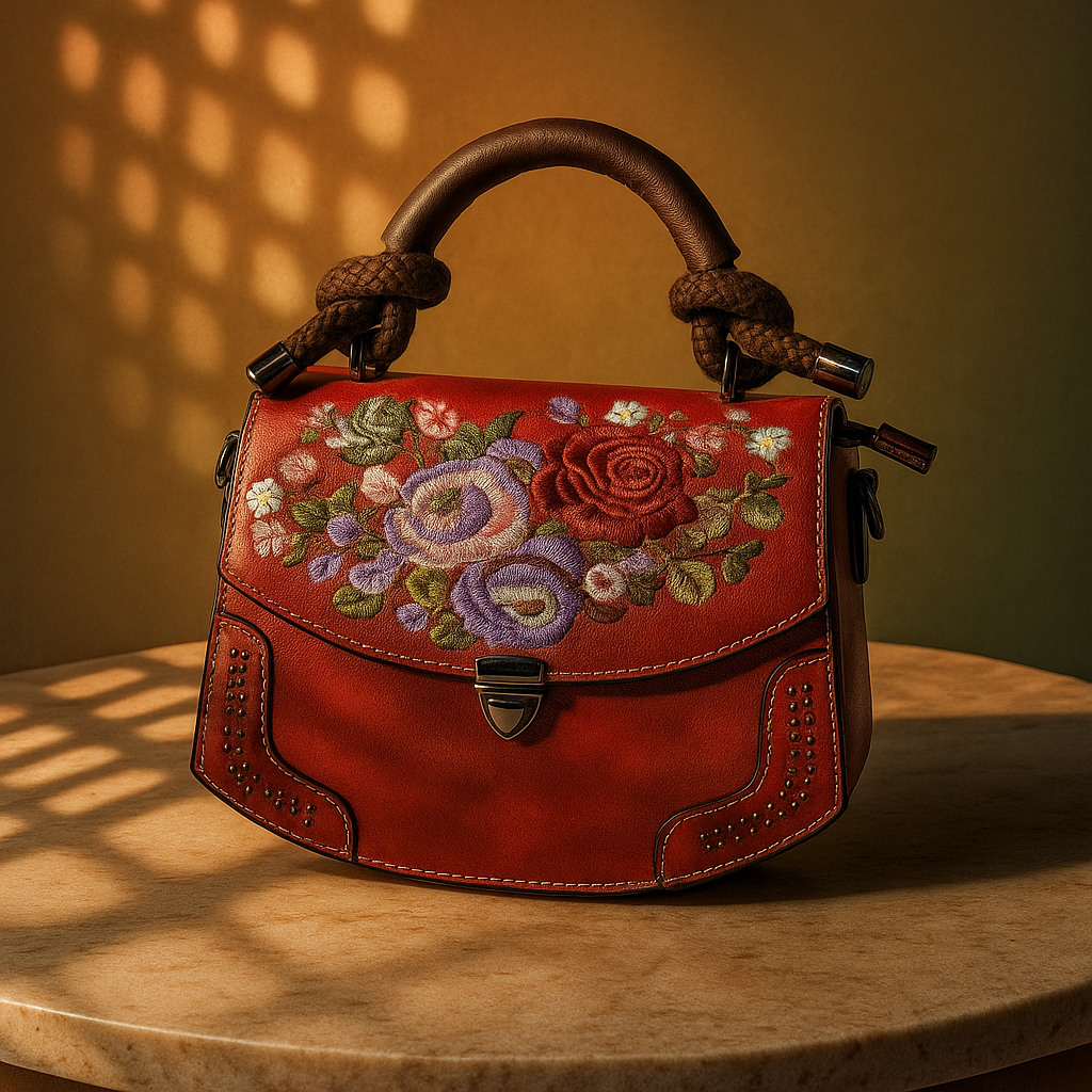 Elegant Red Floral Embroidered Handbag – Vintage Chic Shoulder & Crossbody