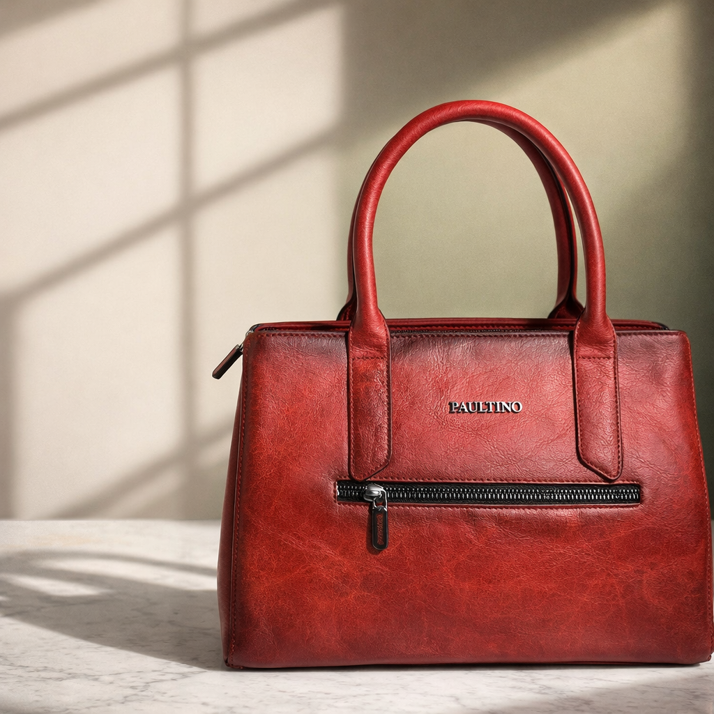 Milestonewear – Premium Handcrafted Floral Embossed Leather Handbag – Red Handle Luxury Women's Bag