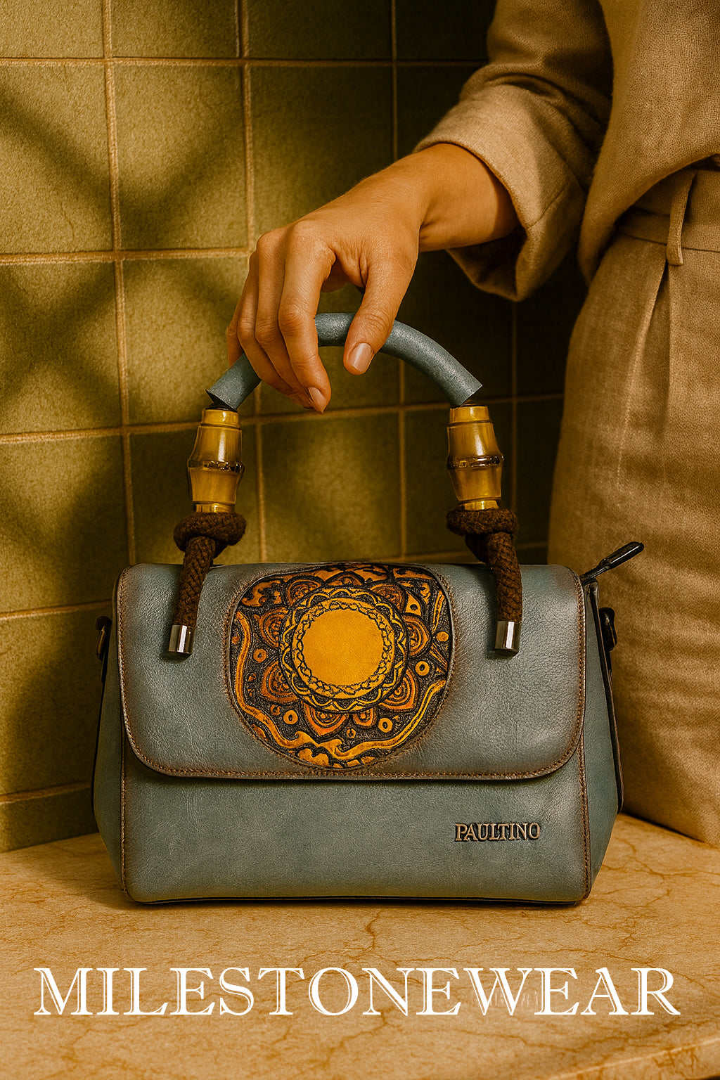 Milestonewear Mandala Art Handcrafted Faux Leather Bag