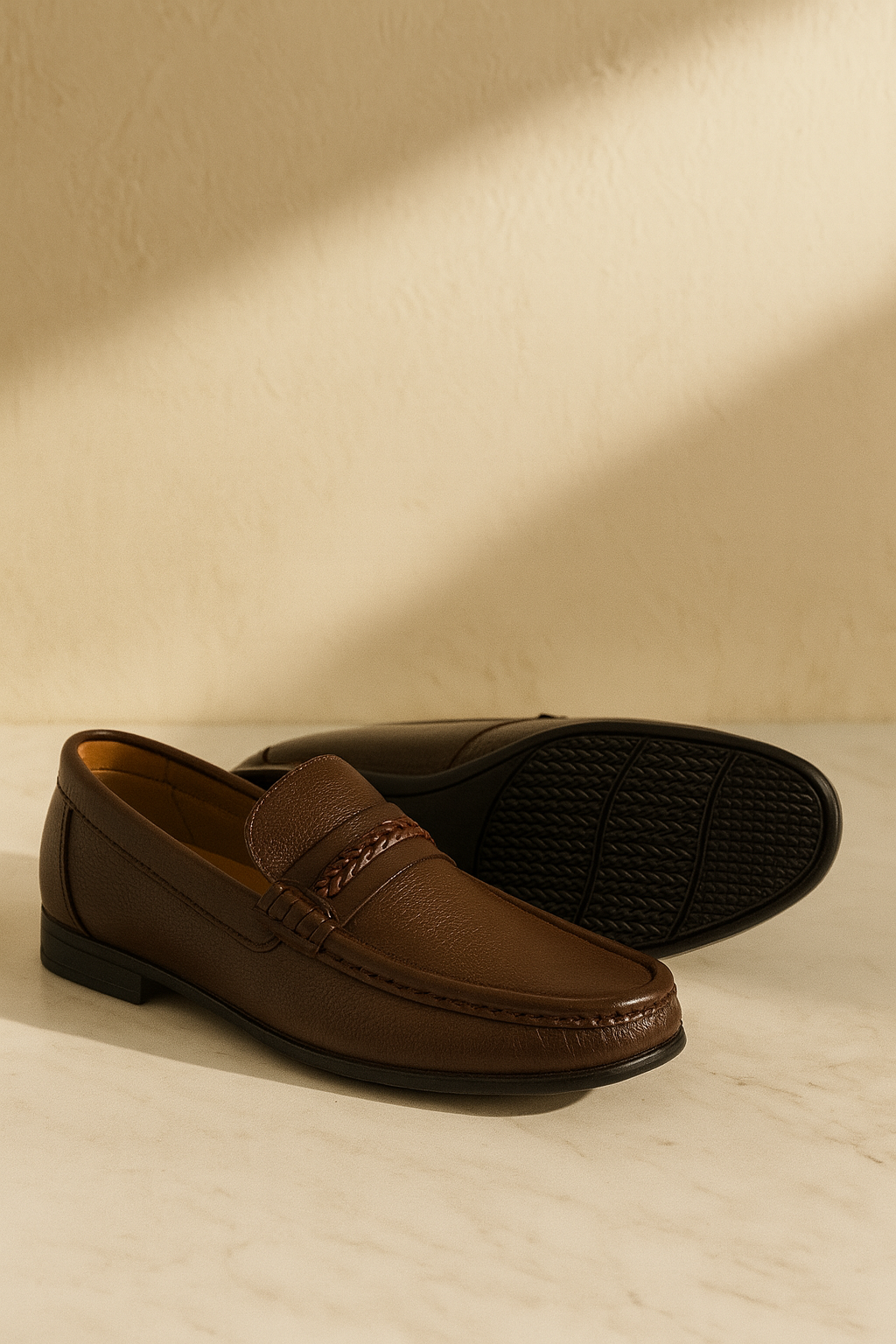 Classic Brown Leather Loafers – Handcrafted Elegance for Men