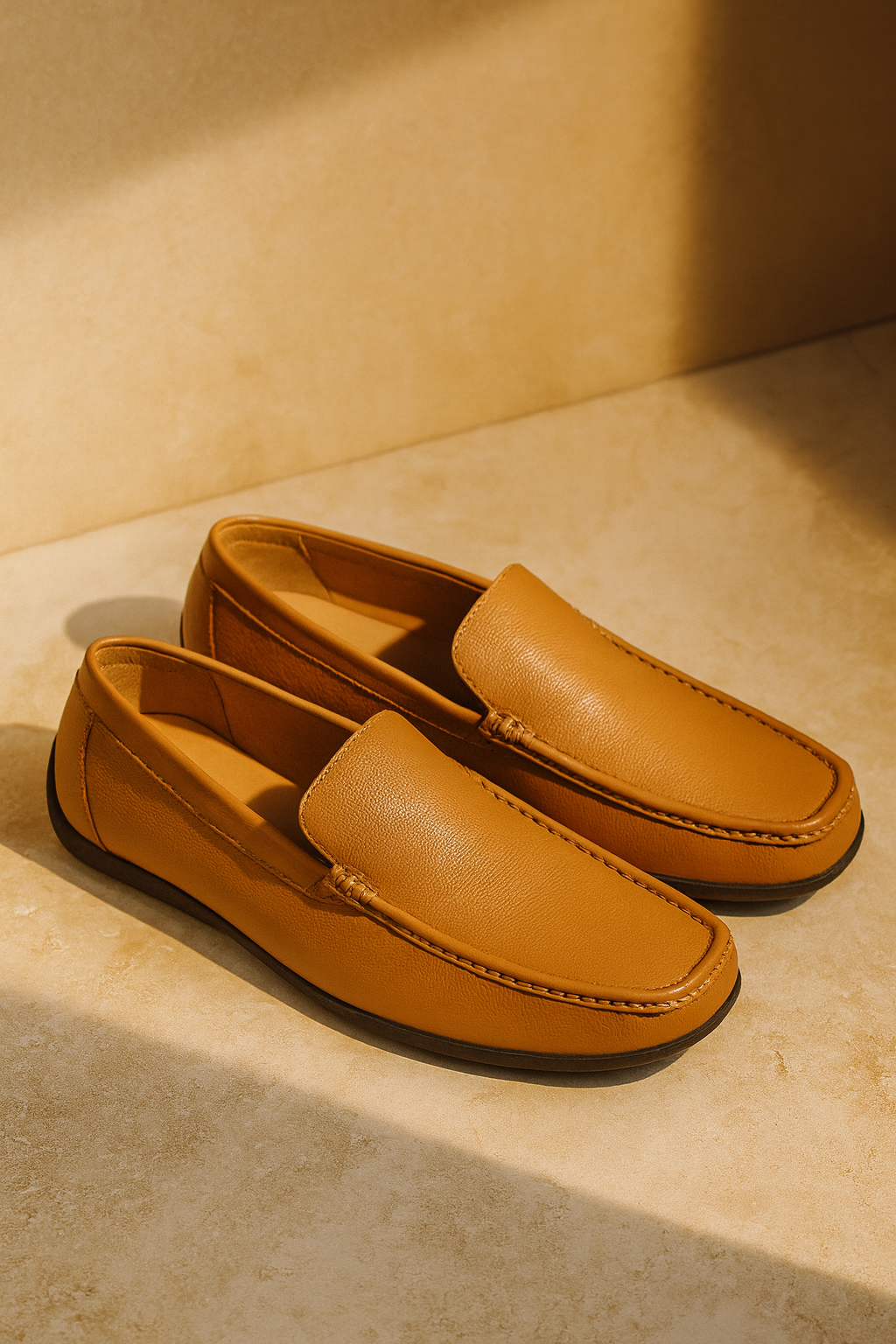 Men’s Classic Tan Leather Loafers – Handcrafted Elegance for Modern Men