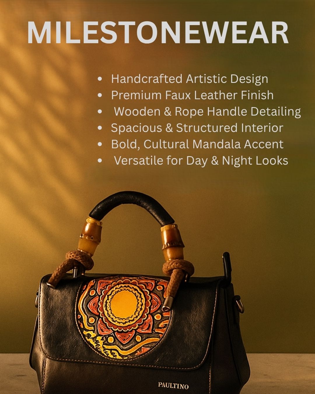 Milestonewear Mandala Art Handcrafted Faux Leather Bag