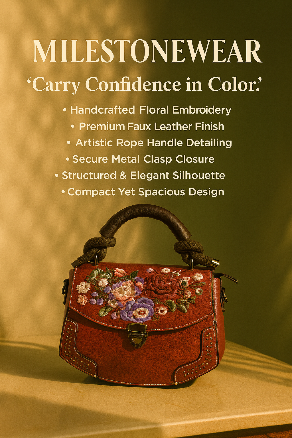 Elegant Red Floral Embroidered Handbag – Vintage Chic Shoulder & Crossbody