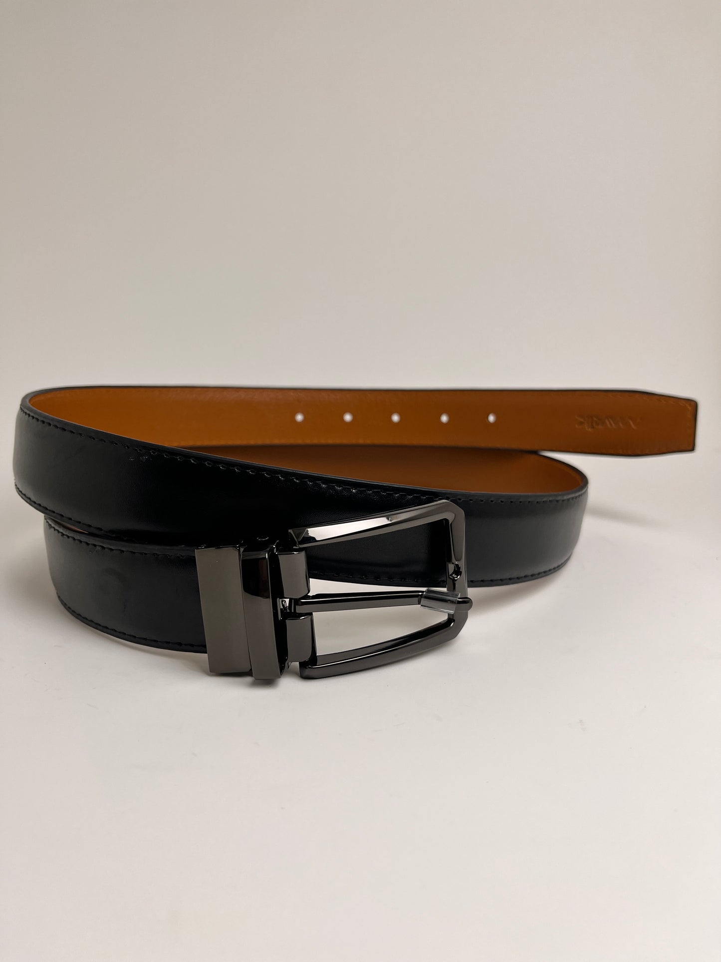 Premium Men’s Black Leather Belt with Elegant Gunmetal Buckle | Reversible Formal & Casual Wear