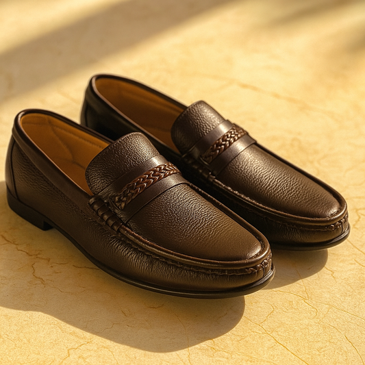 Classic Brown Leather Loafers – Handcrafted Elegance for Men